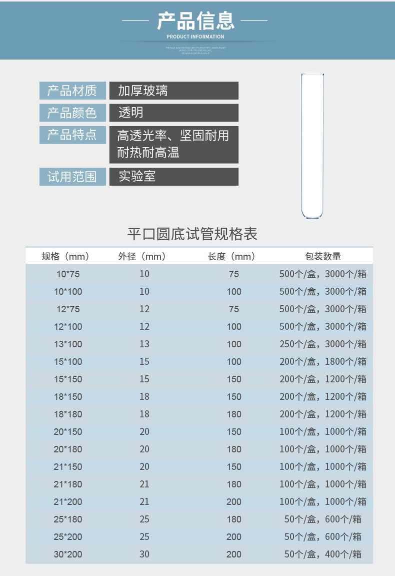 玻璃试管1075mm